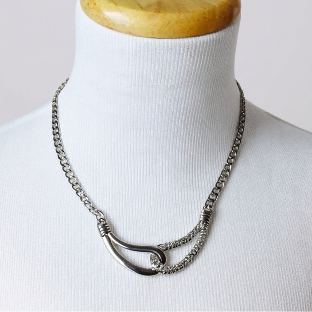 MISS C Silver Tone Linked Teardrop Pendant Necklace w/ Rhinestone Stud Earrings